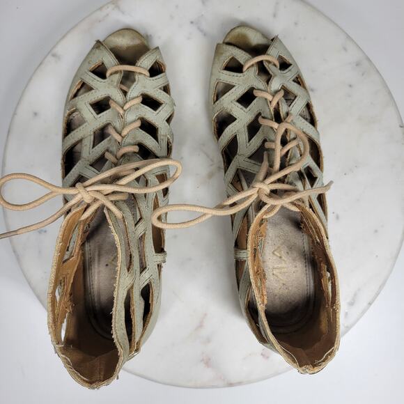 MIA Botticelli Sandals Womens 7.5 Green Leather Cutout Lace Up Strappy Gladiator - Picture 8 of 13